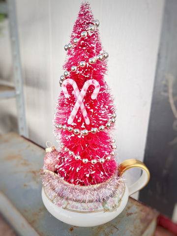 Christmas Bottle Brush Tree In Vintage Creamer