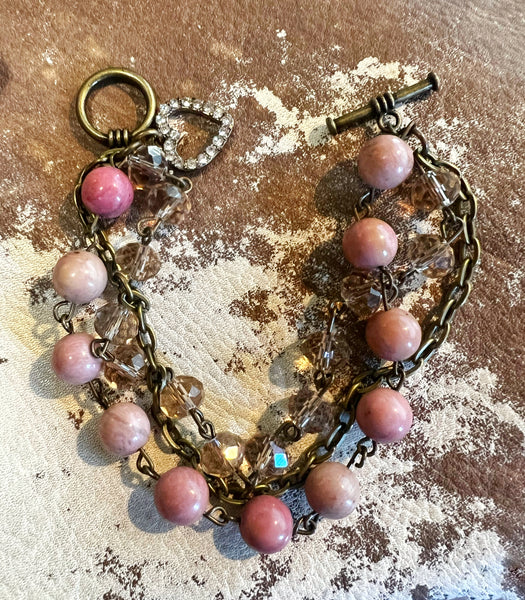 Pink Parfait Triple Strand Beaded Bracelet