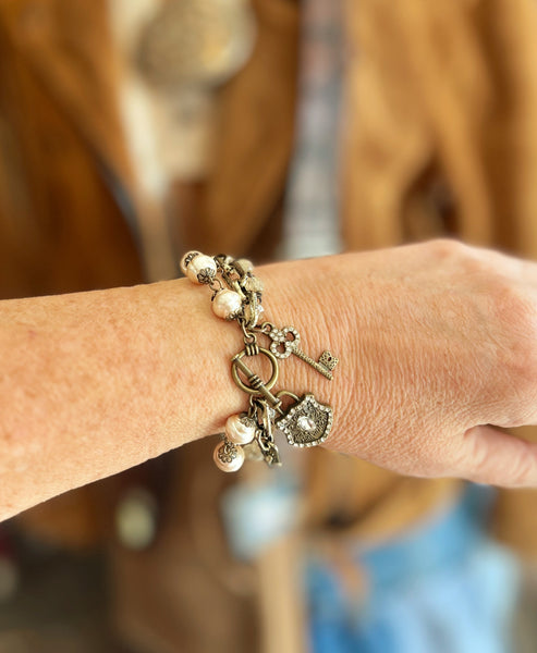 Coffee Pearl Triple Strand Beaded Bracelet
