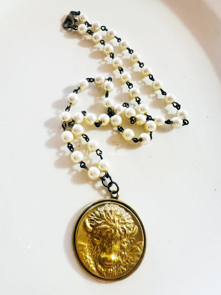Buffalo Brass Patina Beaded Chain Necklace