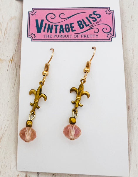Gold Fleur de Lis Bead Earrings