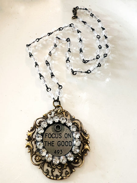 Focus on the Good Brass Patina Filigree Necklace
