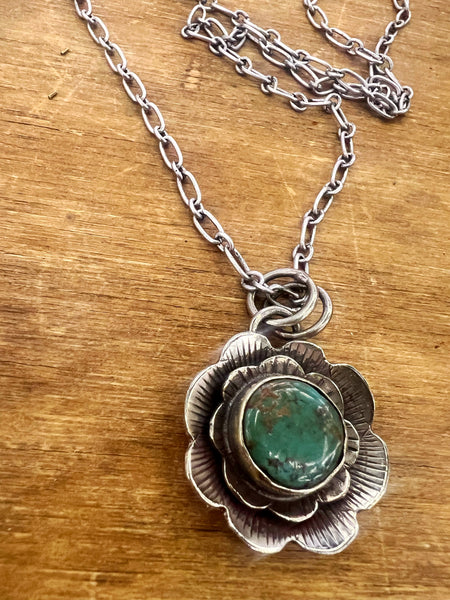 Turquoise Tibetan Silver Flower Necklace