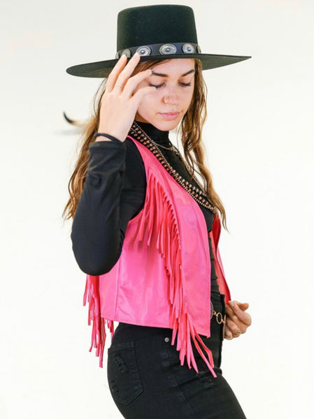 Pink Fringe Waterfall Vest