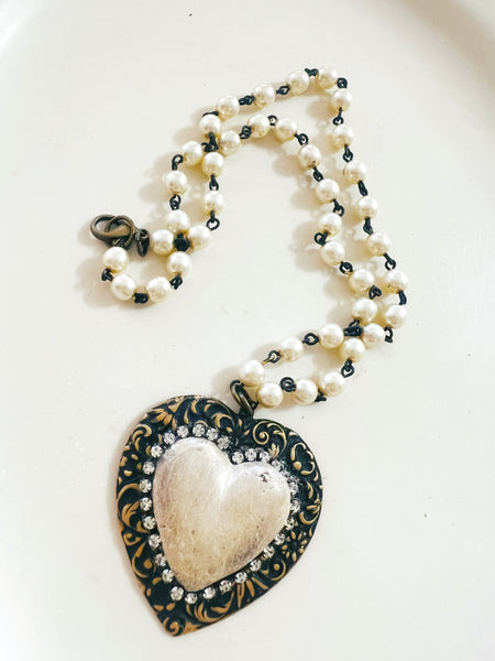 Hearts Desire Clay Heart Beaded Chain Necklace