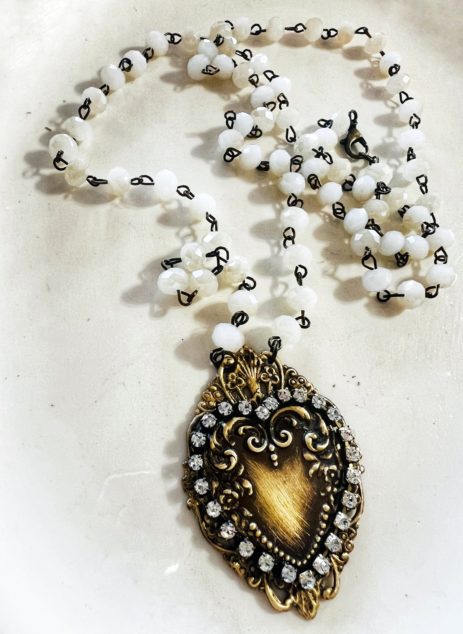 Brass Patina Heart Filigree Necklace