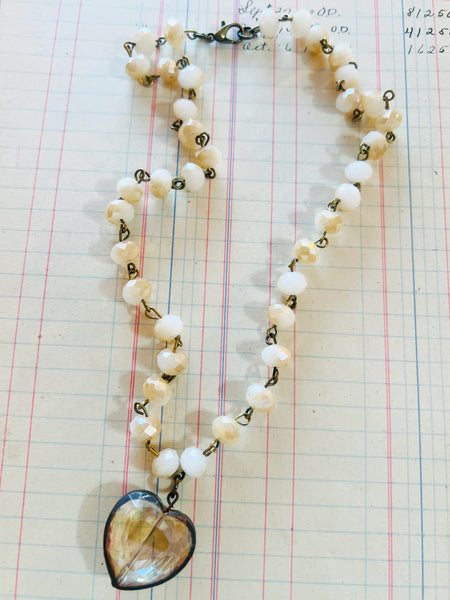Soldered Topaz Crystal Heart Necklace Beaded Chain