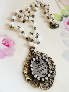 Choose Happy Quote Filigree Necklace