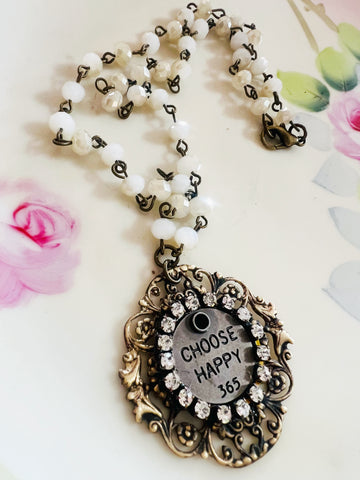 Choose Happy Quote Filigree Necklace