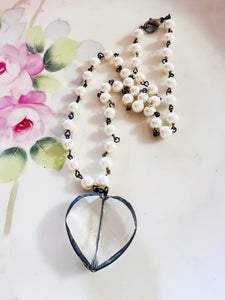 Soldered Crystal Heart Necklace Pearl Chain