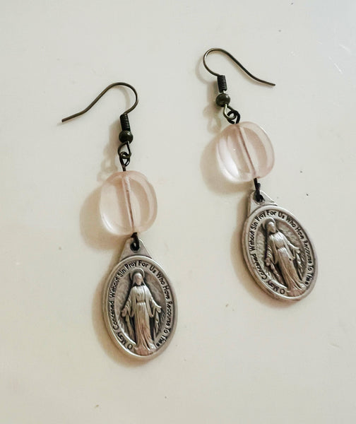 Vintage Religious Medallion Earrings
