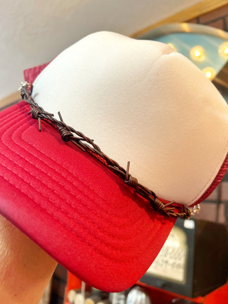 leather brown barb wire hat chain trucker hat 