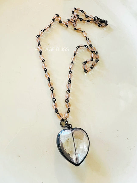 Soldered Crystal Mini Heart Necklace Pink