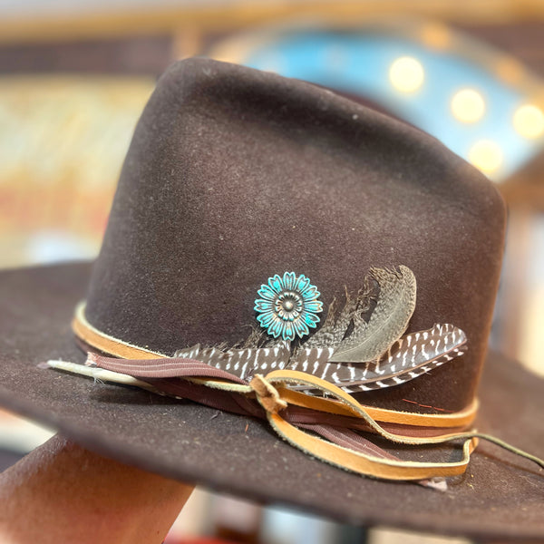 Turquoise Brass Patina Flower Hat Pin