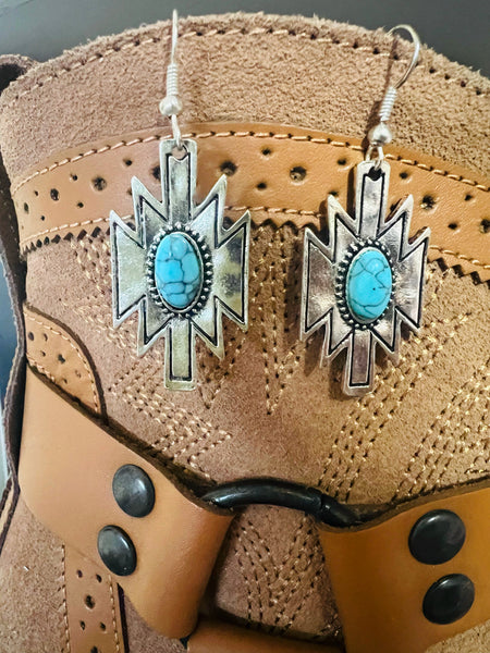 Aztec Silver Turquoise Bead Earrings