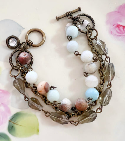 Aqua Neutral tones  Charm Beaded Chain Bracelet