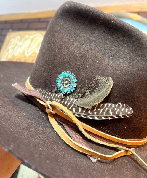 Turquoise Brass Patina Flower Hat Pin