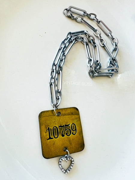 Vintage Locker Tag Necklace