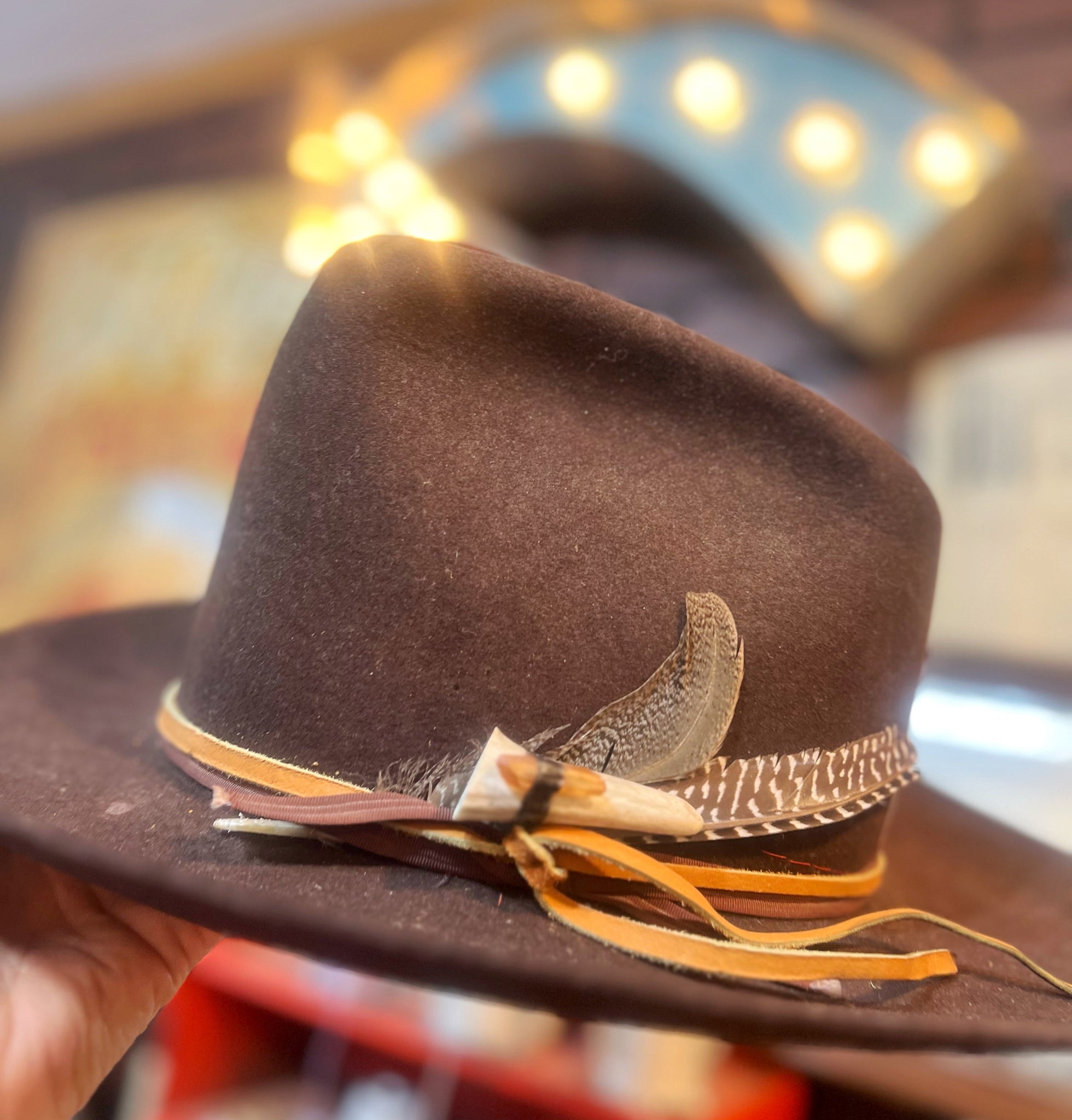Amber Crystal Soldered Antler Tip Hat Pin