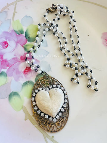 Neutral Tone Heart Filigree Necklace