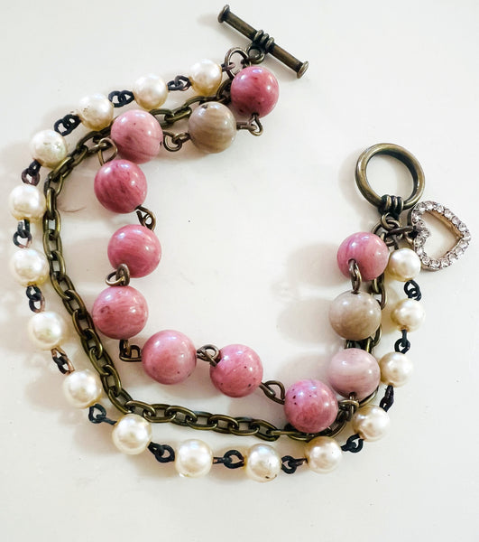 Pink Parfait Triple Strand Beaded Bracelet