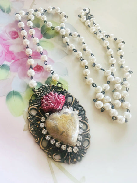 Sacred Heart Beaded Chain Necklace