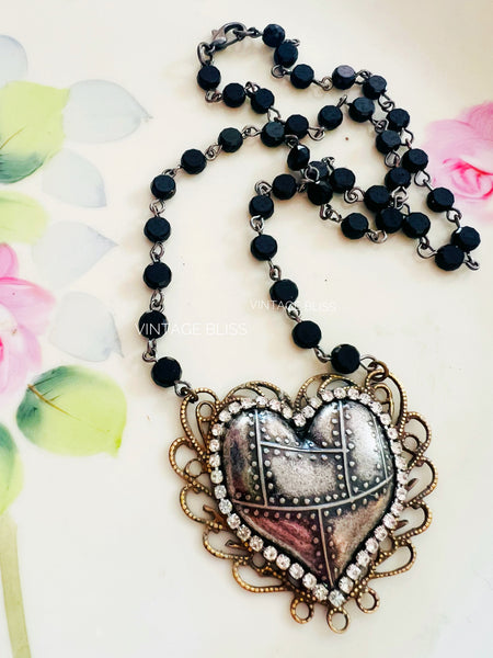 Hammered Metal Heart on Filigree Necklace