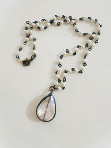 Soldered Crystal Drop Necklace Mini Pearl Beaded Chain