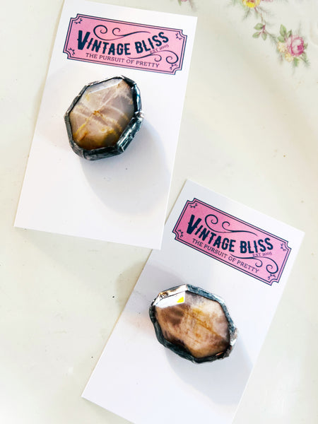 Peach Moonstone Agate Soldered Hat Pin