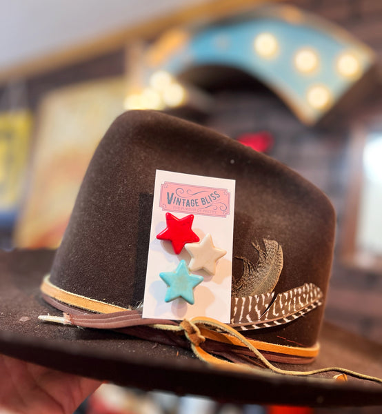 Red White Turquoise Star Patriotic Hat Pin Set