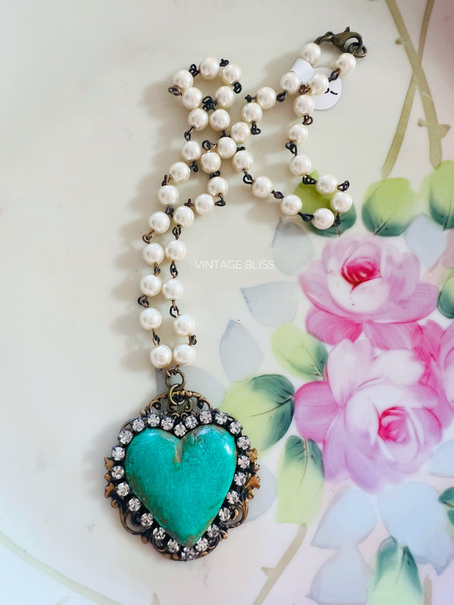 Turquoise Green Clay Heart Necklace