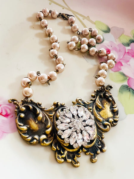 Rhinestone Filigree Statement Necklace