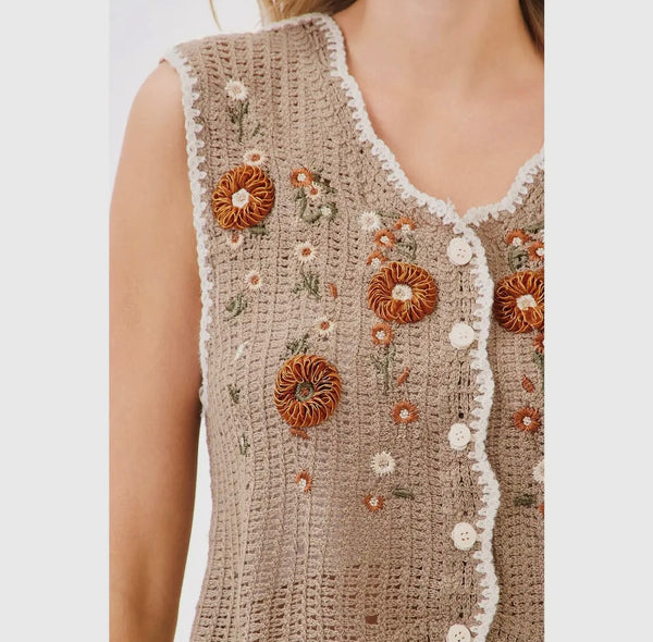 Floral Embroidery Vest Top