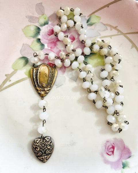 Rosary Style Heart Filigree Necklace