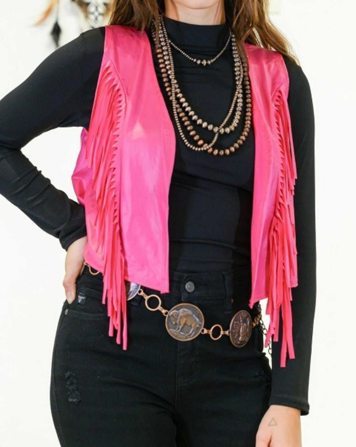 Pink Fringe Waterfall Vest