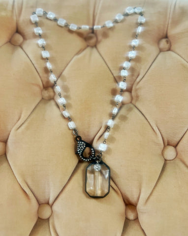 Soldered Crystal Pearl Beaded Chain Necklace