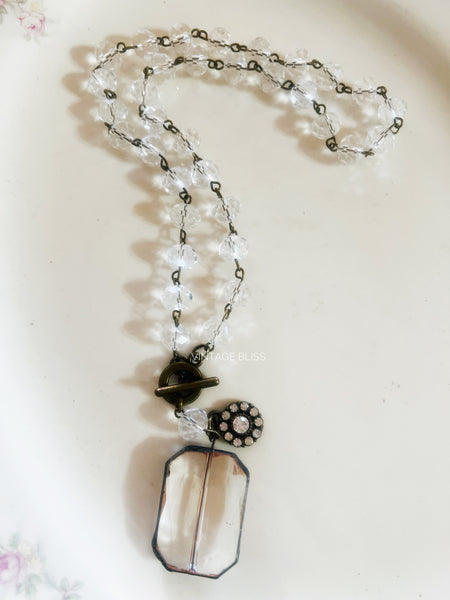 Soldered Crystal Drop Clear Beaded Chain Necklace