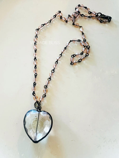 soldered crystal heart pink chain