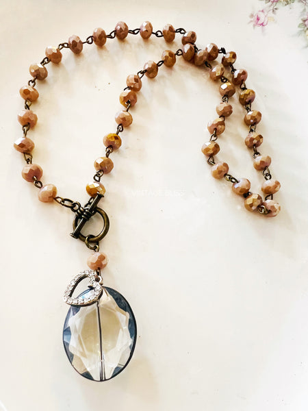 Soldered Crystal Oval Necklace Desert Tan Beaded Chain
