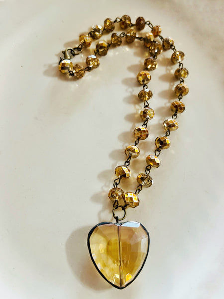 Topaz Soldered Crystal Heart Necklace