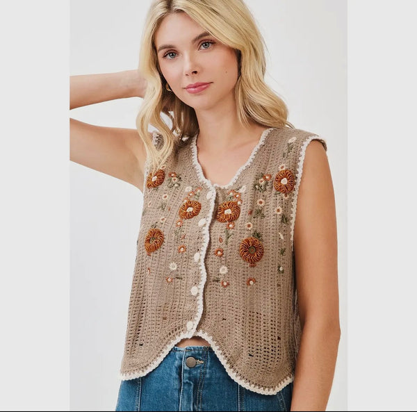 Floral Embroidery Vest Top