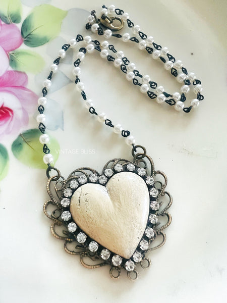 Whitewash Heart Filigree Necklace