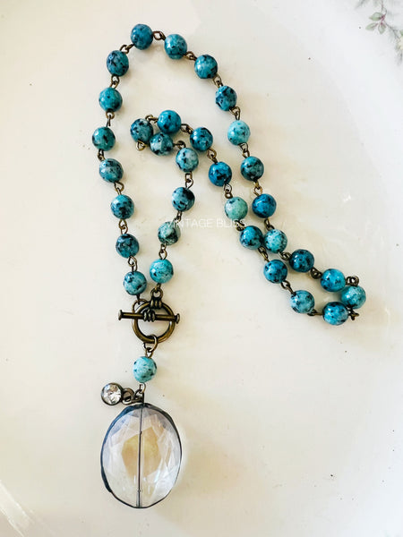 Soldered Crystal Oval Necklace Ice Blue Beaded Chain