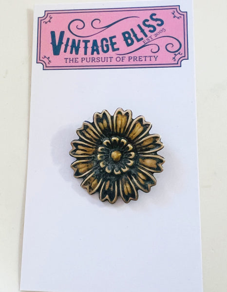 Brass Patina Flower Hat Pin