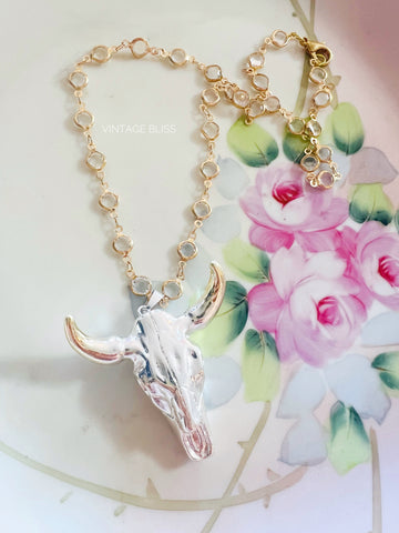 Silver Steer head Gold Color Chain Necklace