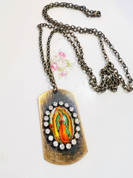 Virgin de Guadalupe Brass Tag Chain Necklace