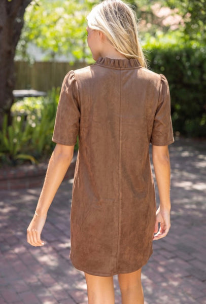 NFR or Bust Faux Leather Ruffle Trim Dress