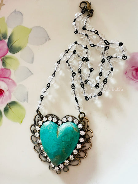 Turquoise Green Clay Heart Necklace