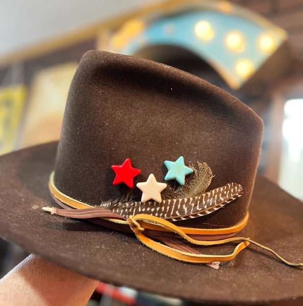 Red White Turquoise Star Patriotic Hat Pin Set