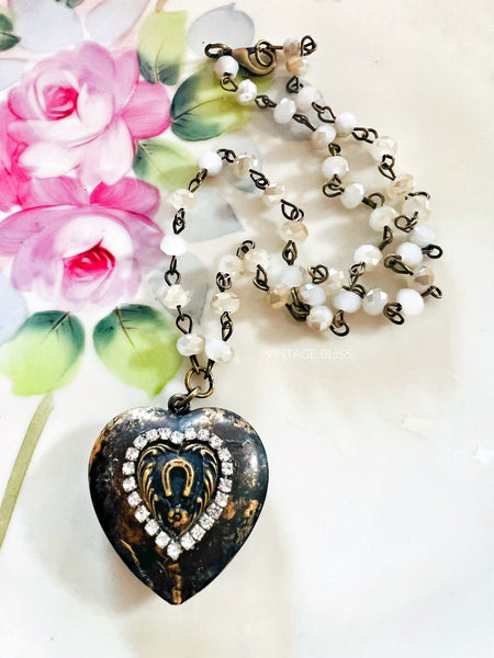 Horseshoe Puffy Heart Necklace